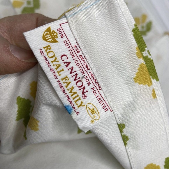 VTG Cannon Royal Family Twin Flat Sheet MCM Yellow Green Floral 1970s Percale - Picture 6 of 7
